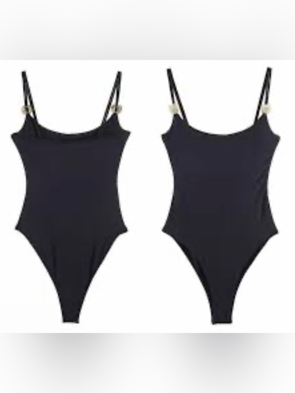 Anwnd Sleek Black Women's Bodysuit with Gold Tone Shells On Double Straps